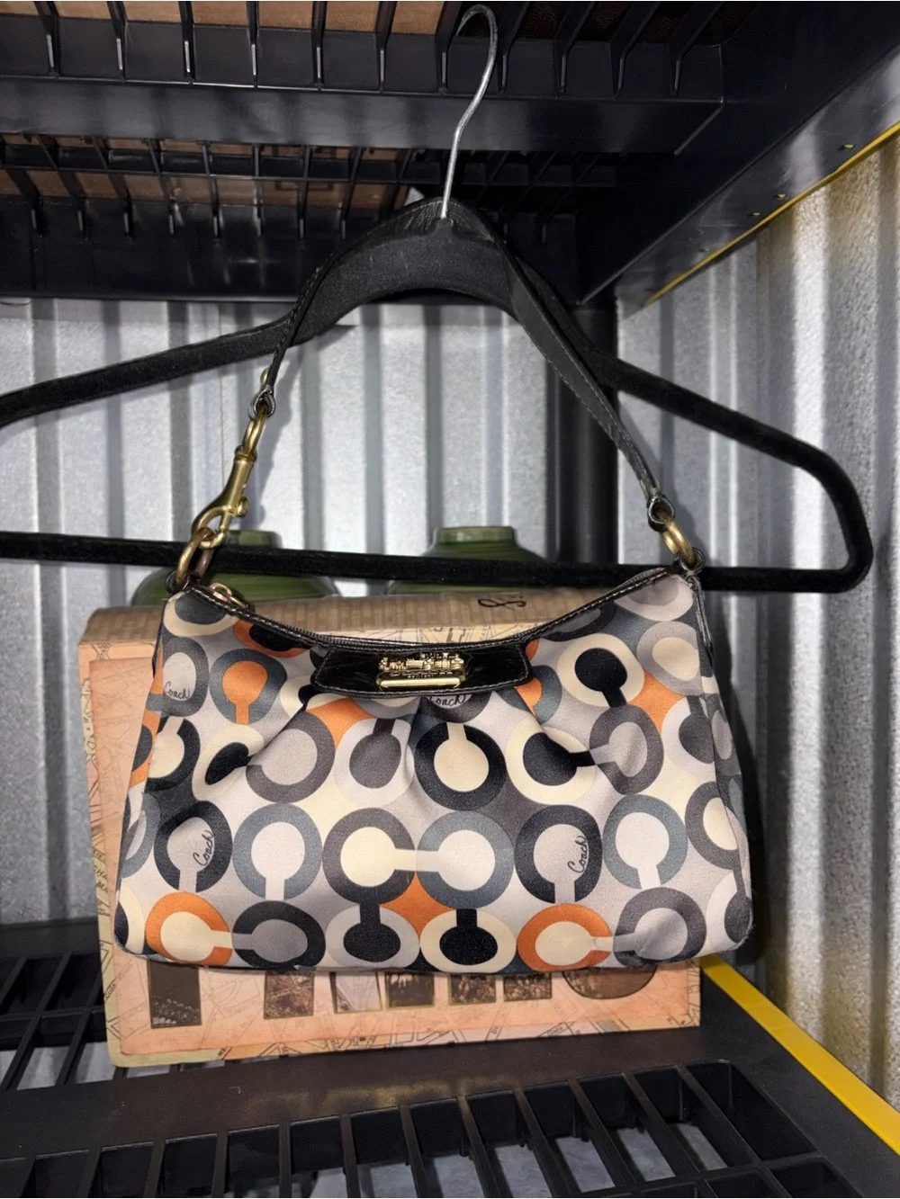 Coach Multicolor Circle Print Shoulder Bag with Brown Trim